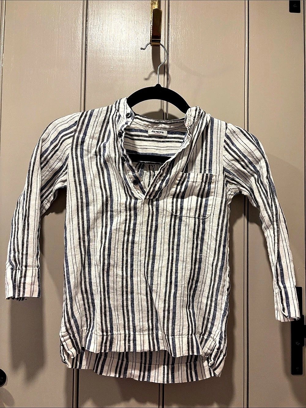 Dig of mig ny Striped linen Tunic in White, Blue and Grey. Youth size 8Y